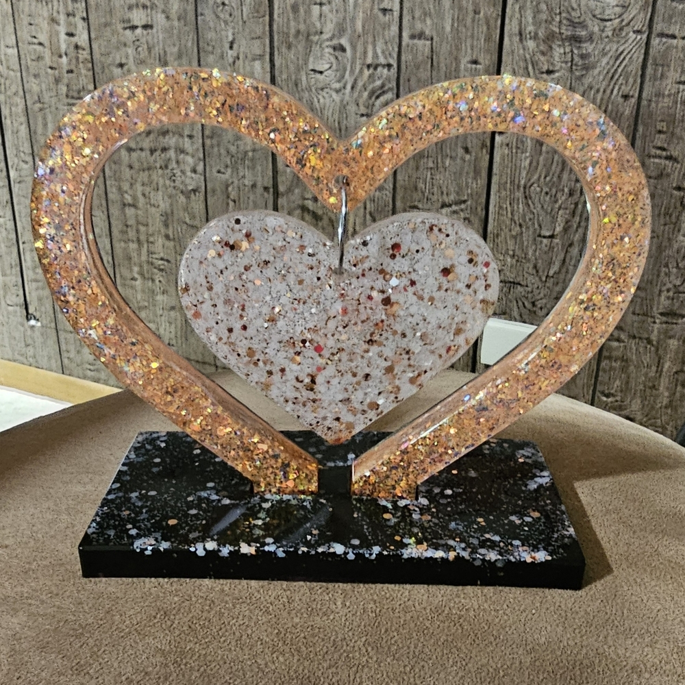 Glitter Heart Sculpture on Black Base